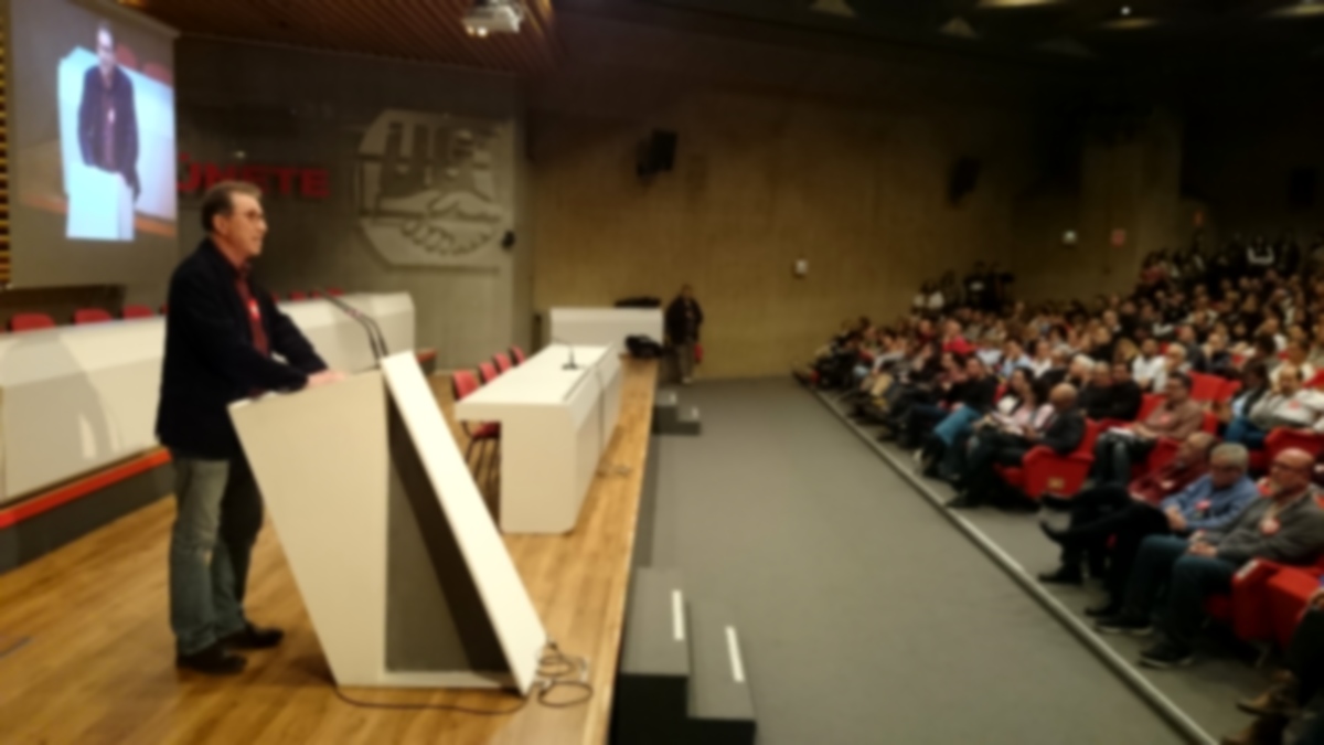 Jaime Cedrn en la asamblea de CCOO y UGT en Madrid