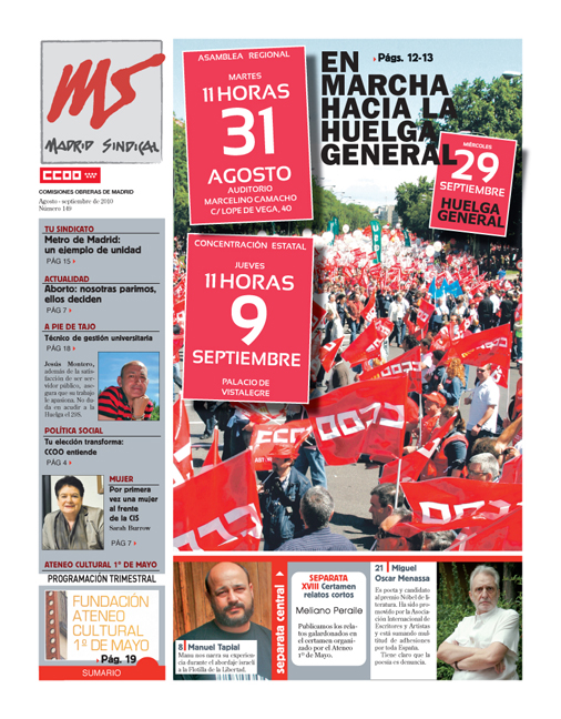 Madrid Sindical n 149, Agosto-Septiembre 2010