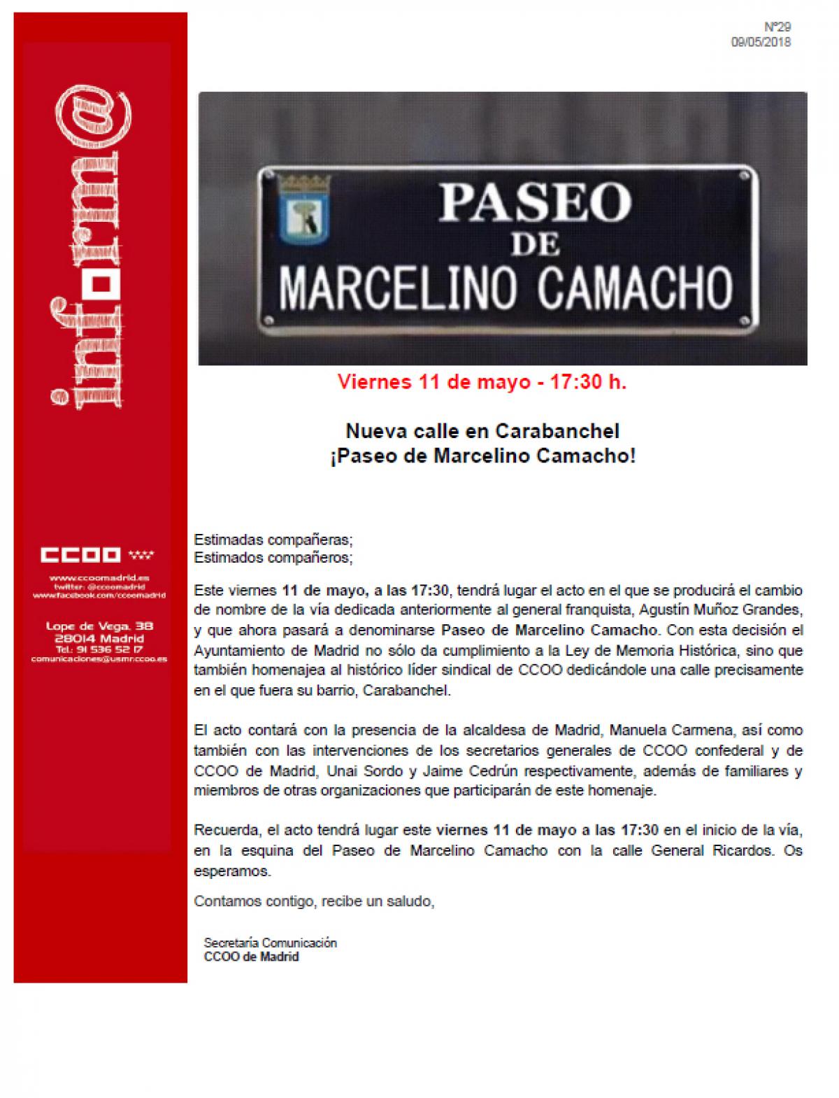 Informa Paseo Marcelino Camacho