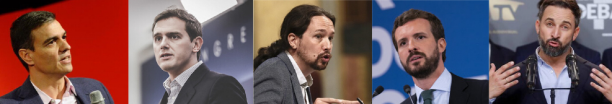 Sánchez, Rivera, Iglesias, Casado y Abascal