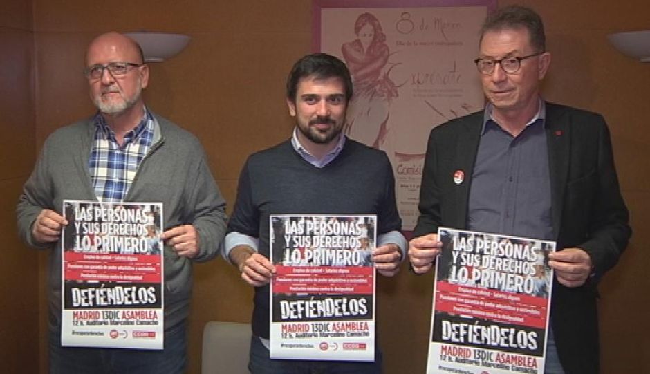 Reunión de CCOO de Madrid, UGT y Podemos de cara a la manifestación del 18D