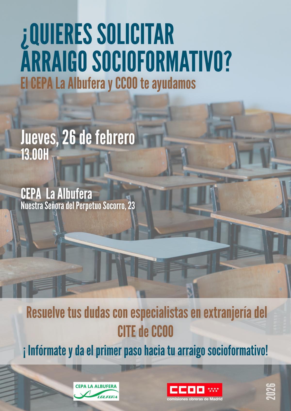 Cartel Taller arraigo socioformativo en CEPA La Albufera.