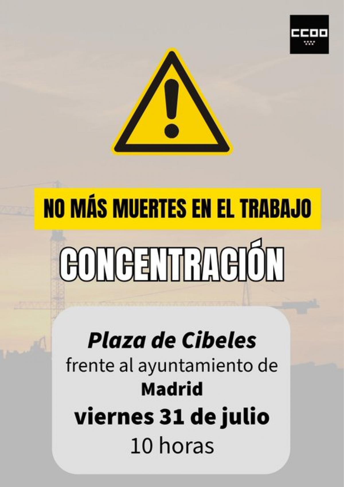 Concentración de CCOO Madrid por los dos últimos accidentes laborales mortales producidos en la Comunidad de Madrid