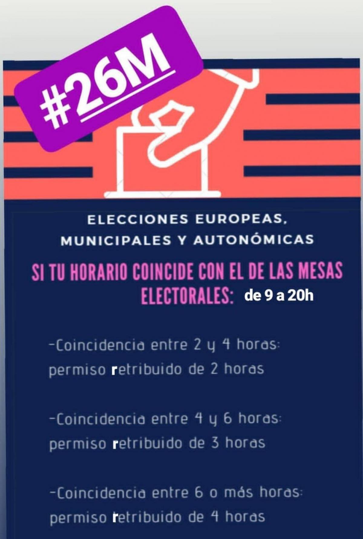 Permisos retribuidos durante la jornada laboral el día de las elecciones del 26 de mayo de 2019