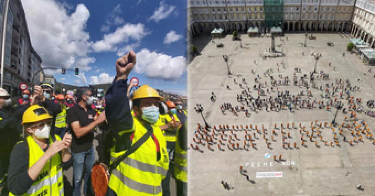 Á esquerda, manifestación en Viveiro; á dereita, concentración na Coruña
