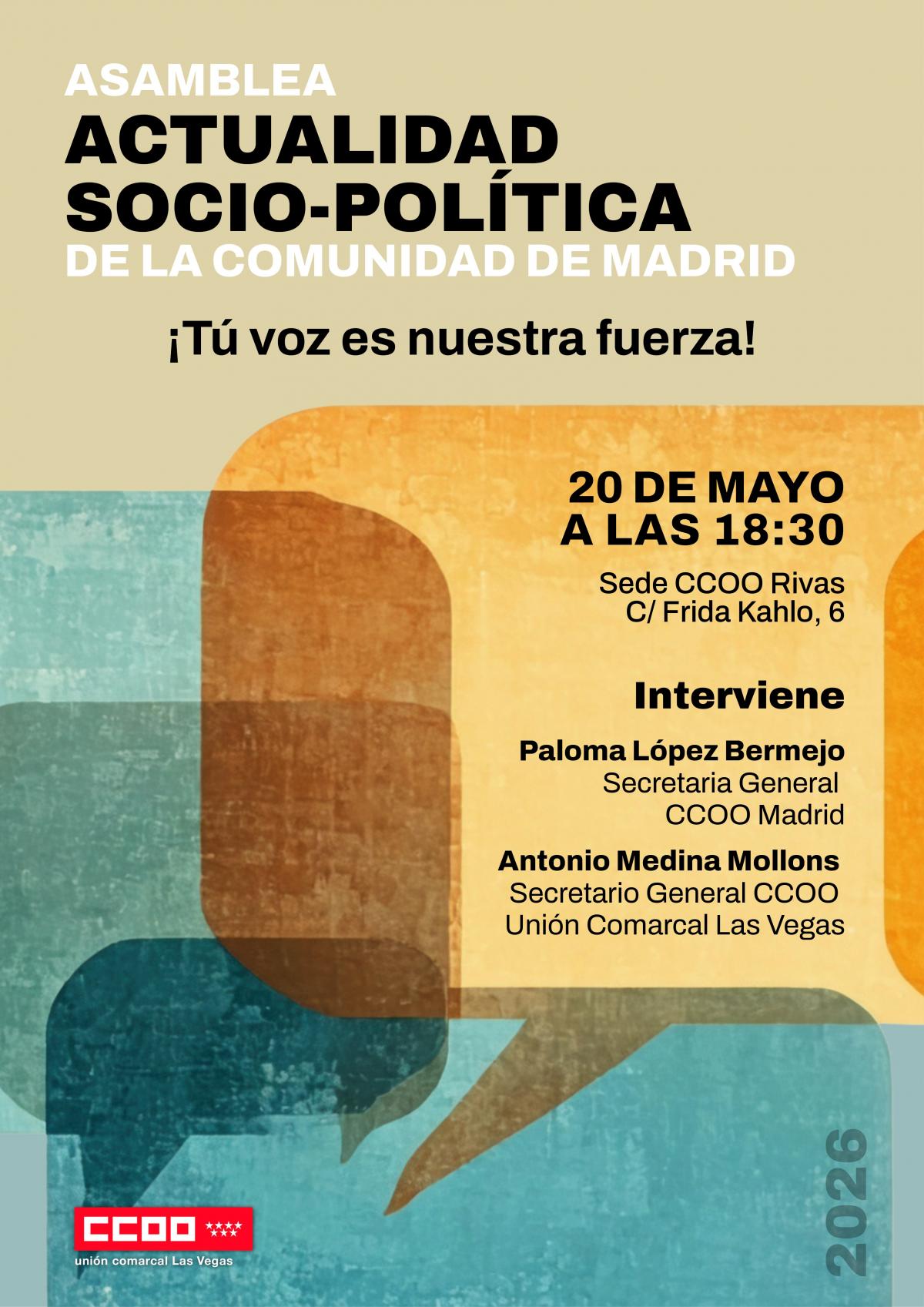 Asamblea en CCOO RIvas sobre actualidad socio-política en la Comunidad de Madrid