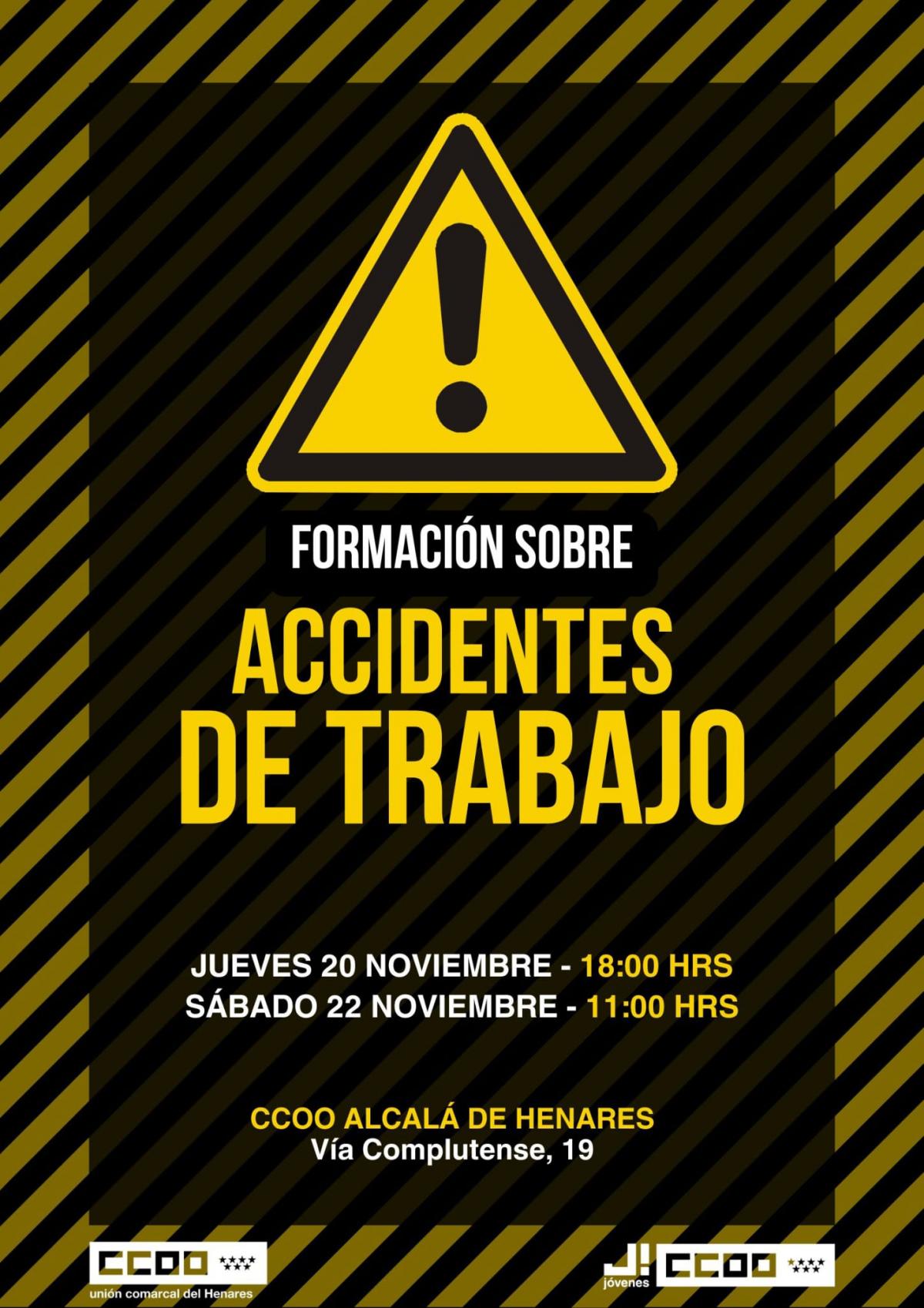 Cartel formación sobre accidentes de trabajo de CCOO Henares