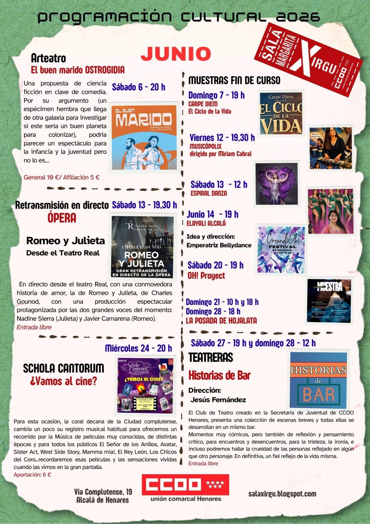 Cartel programación de junio sala Margarita Xirgu.
