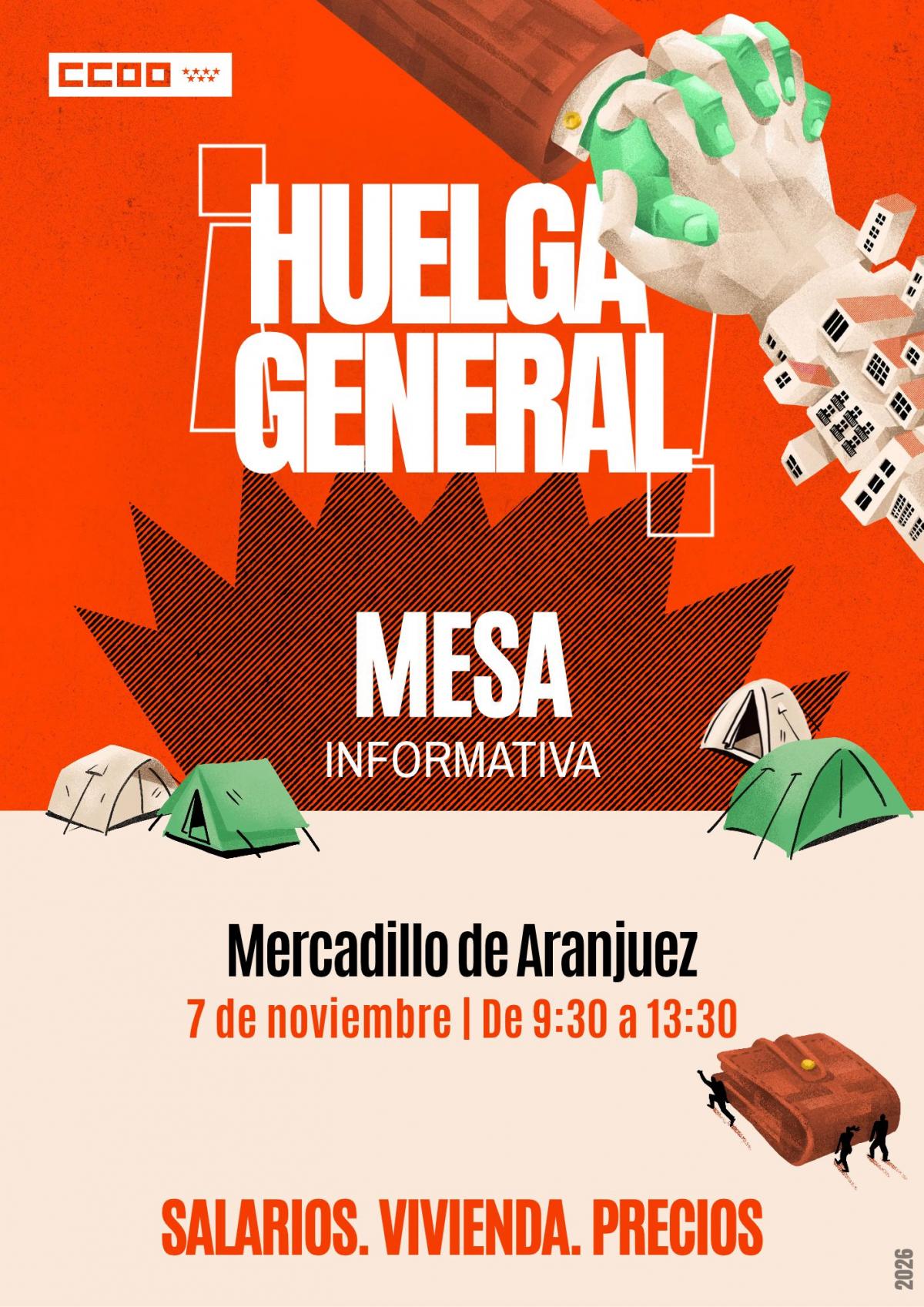 Huelga general, mesa informativa en el mercadillo de Aranjuez
