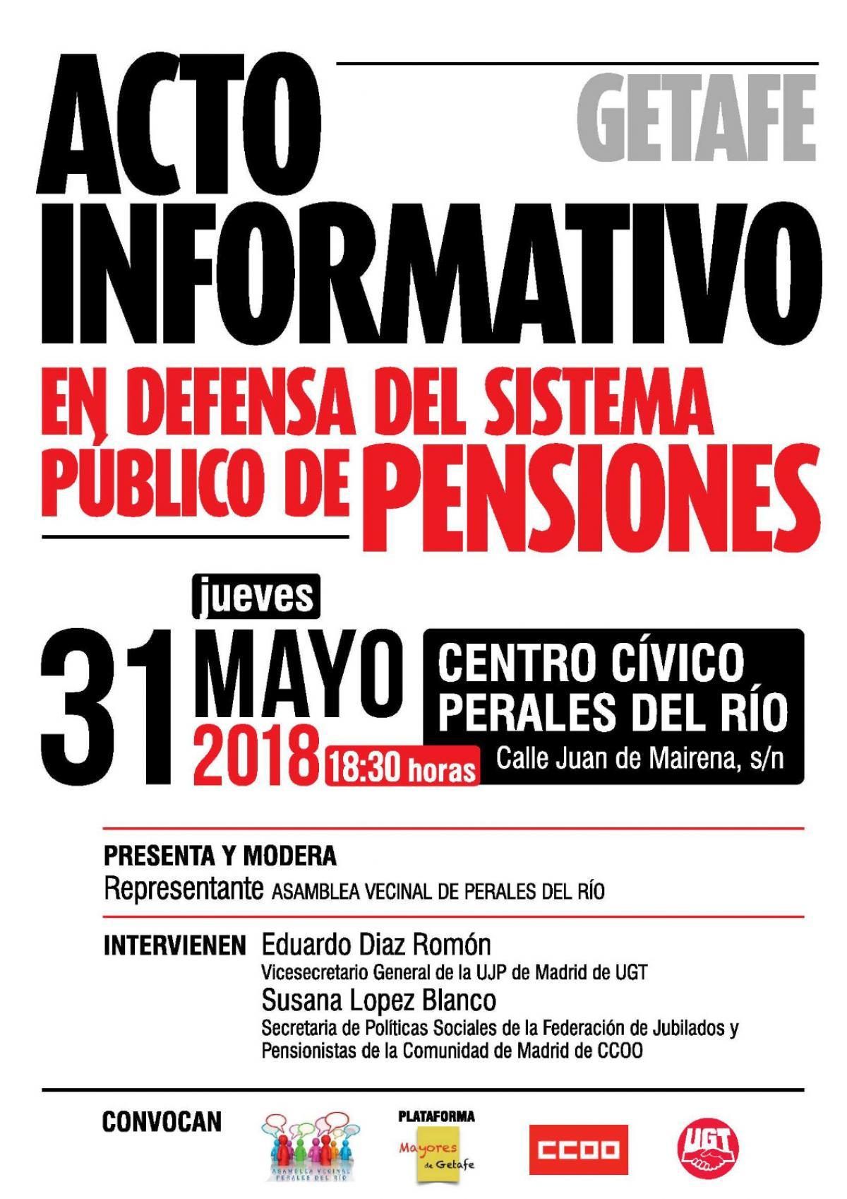 Acto informativo en defensa del sistema público de pensiones en Getafe
