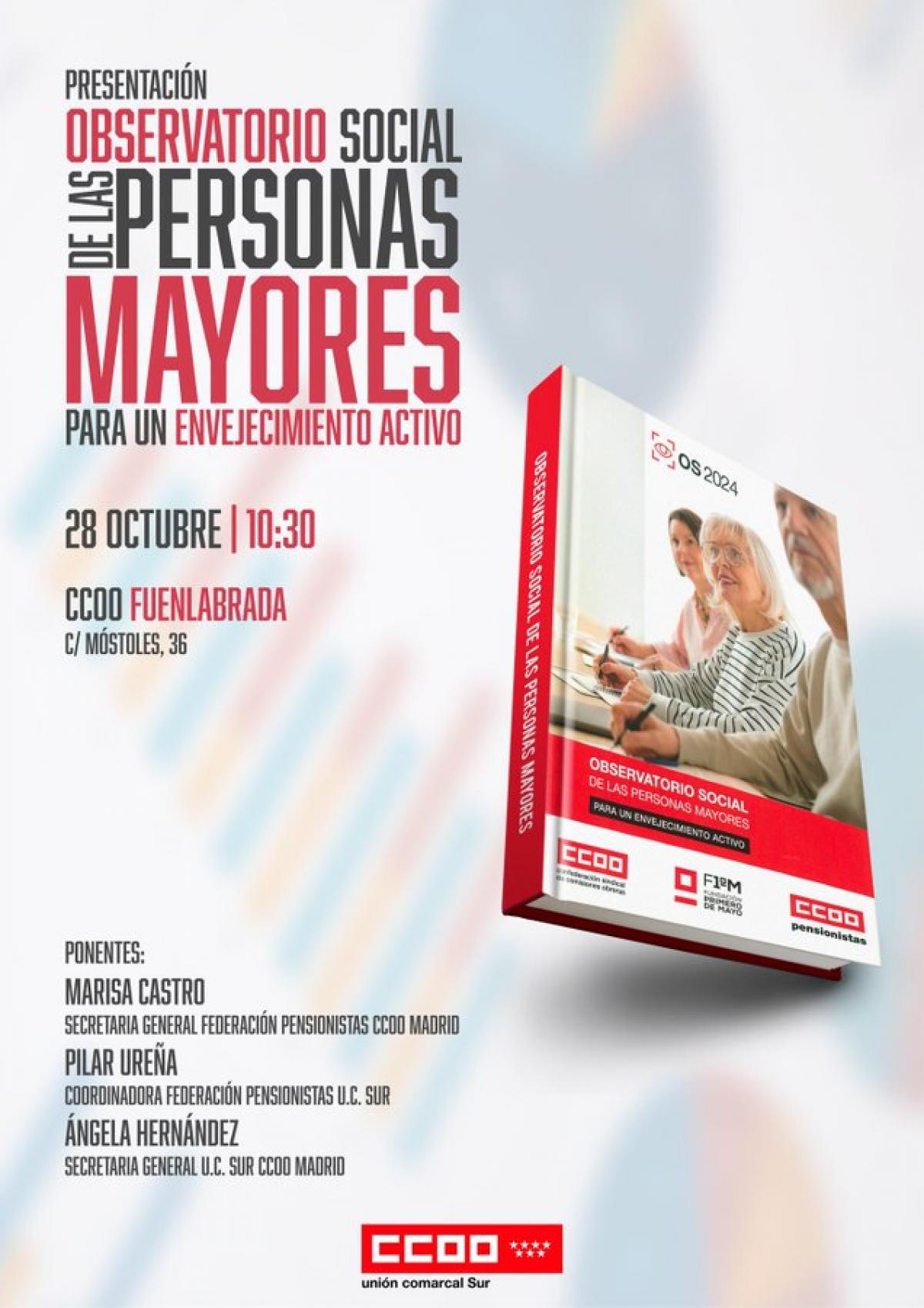 CCOO Madrid acoge en Fuenlabrada la presentación del Observatorio Social de las Personas Mayores para un Envejecimiento Activo