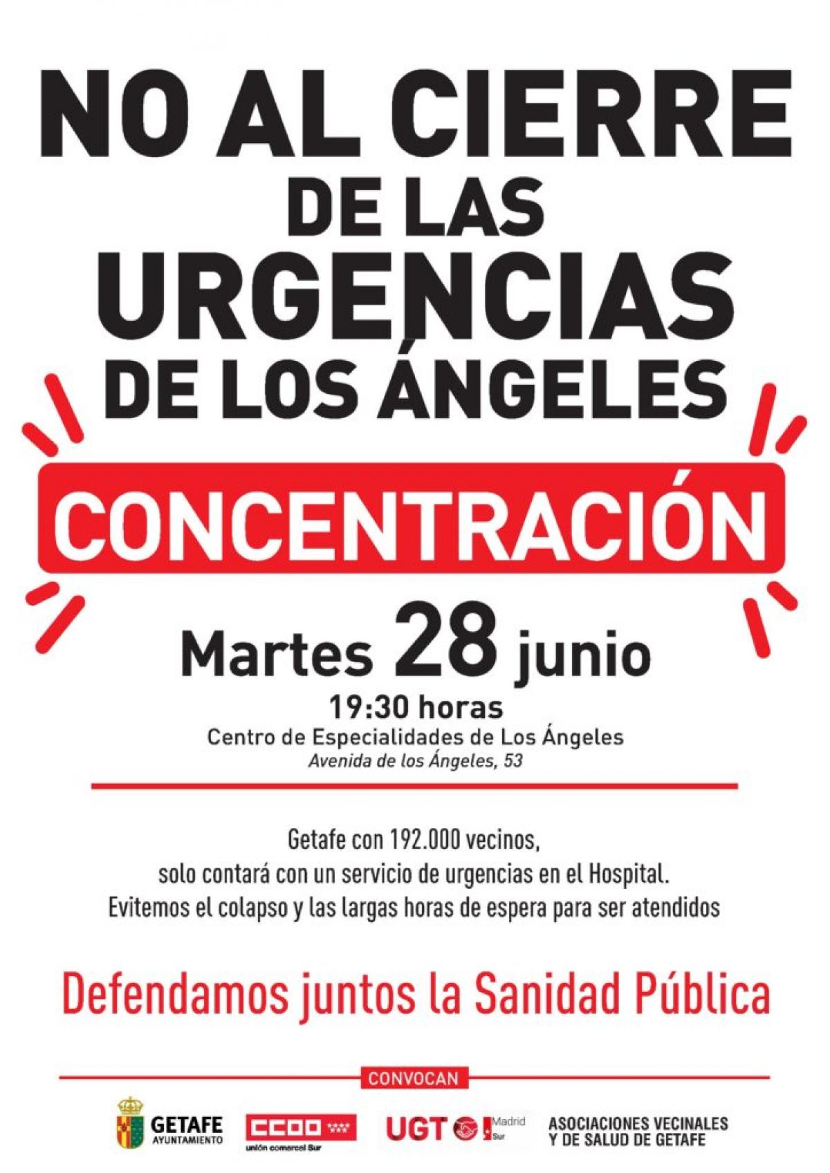 Concentración el martes 28 contra el cierre de las Urgencias de Los Ángeles