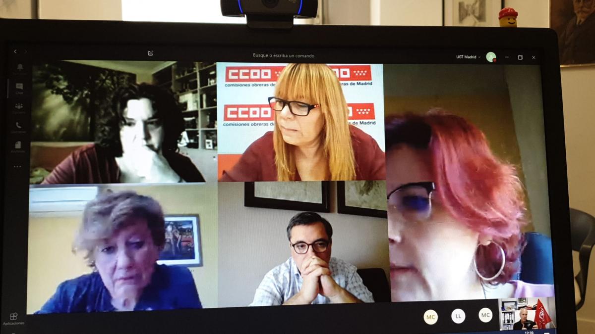 Reunión telemática de CCOO, UGT, CEIM y la Consejería de Empleo de la Comunidad de Madrid