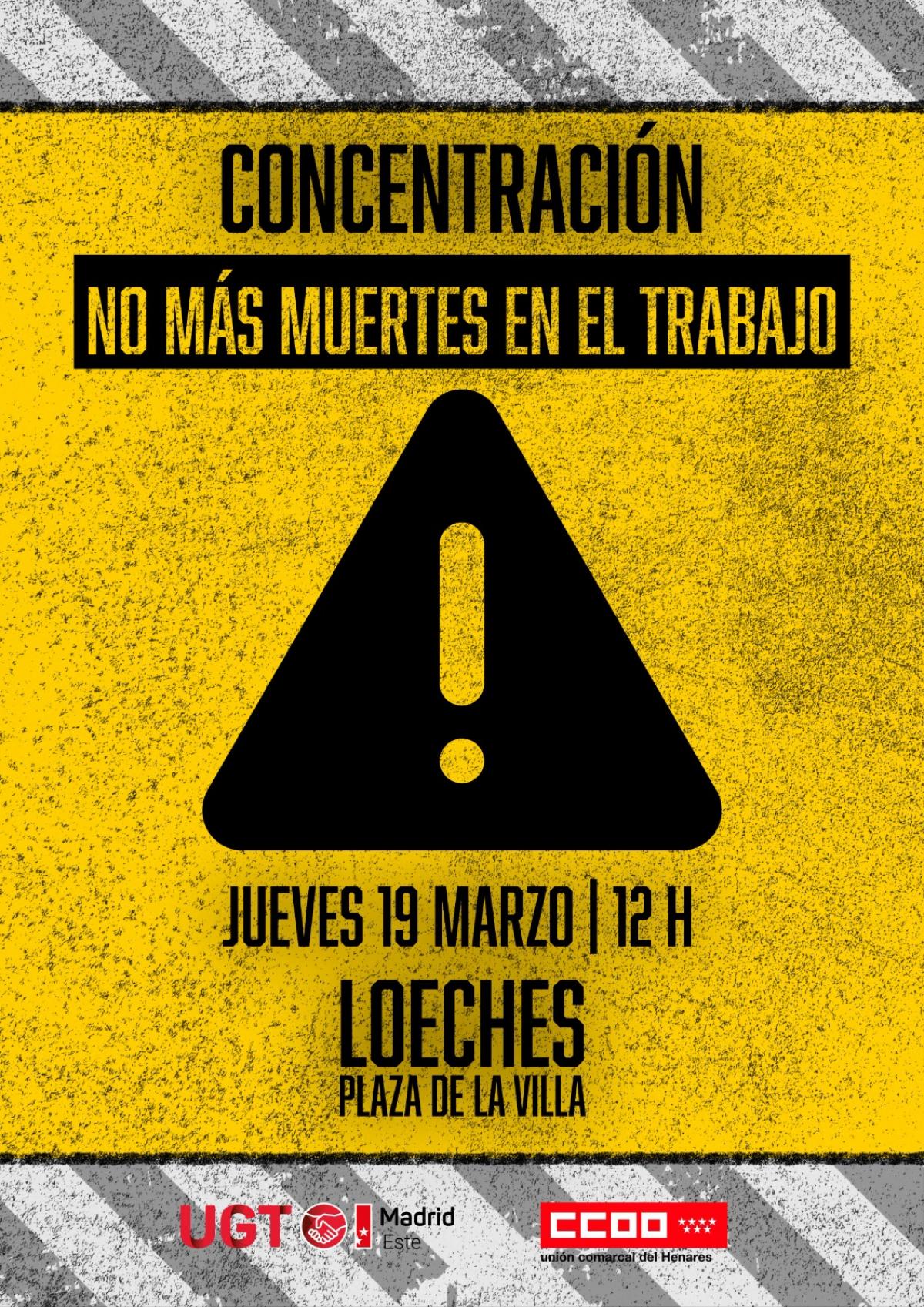 Cartel CCOO Henares concentración Loeches accidente laboral