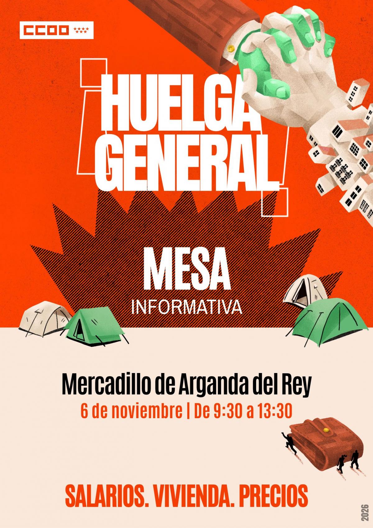 Huelga general, mesa informativa en el mercadillo de Arganda del Rey