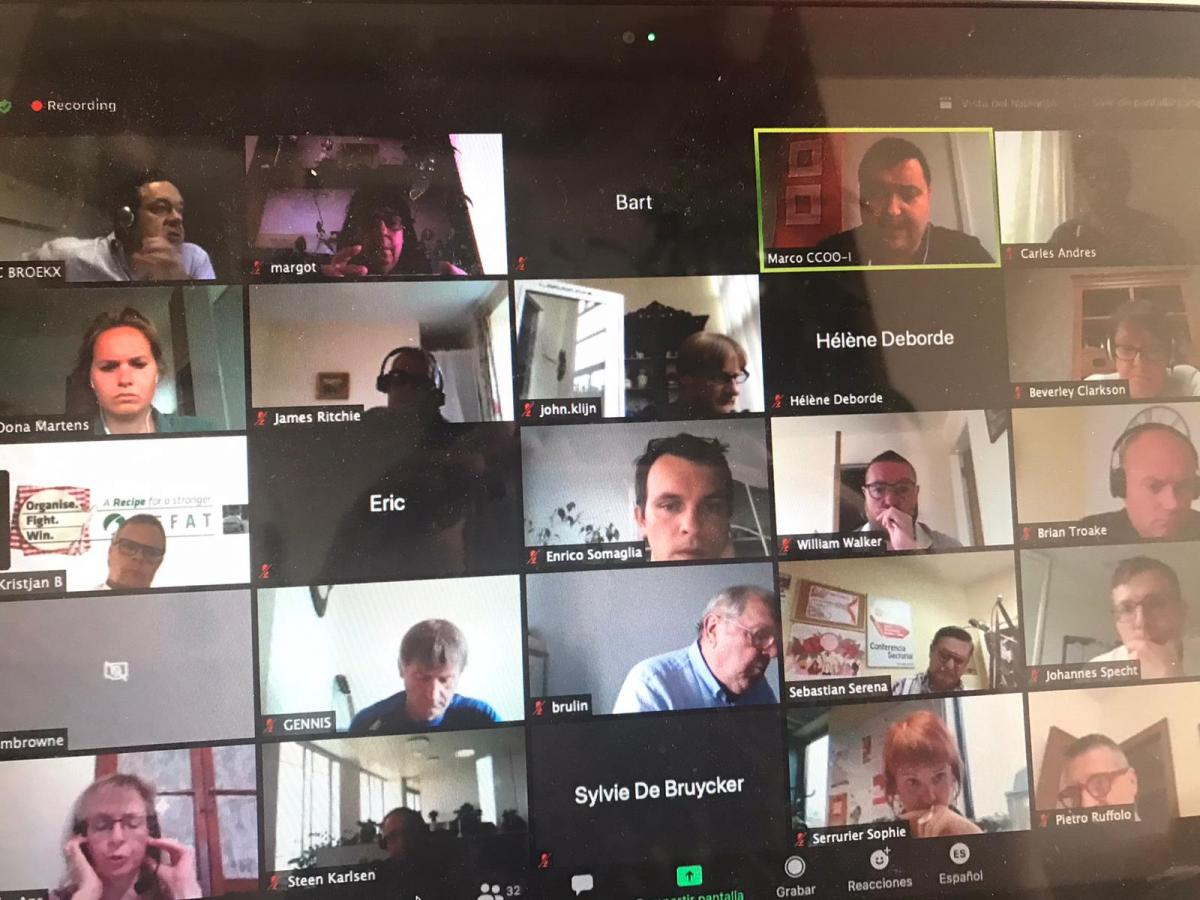 La videconferencia reunió a sindicalistas de ocho países europeos