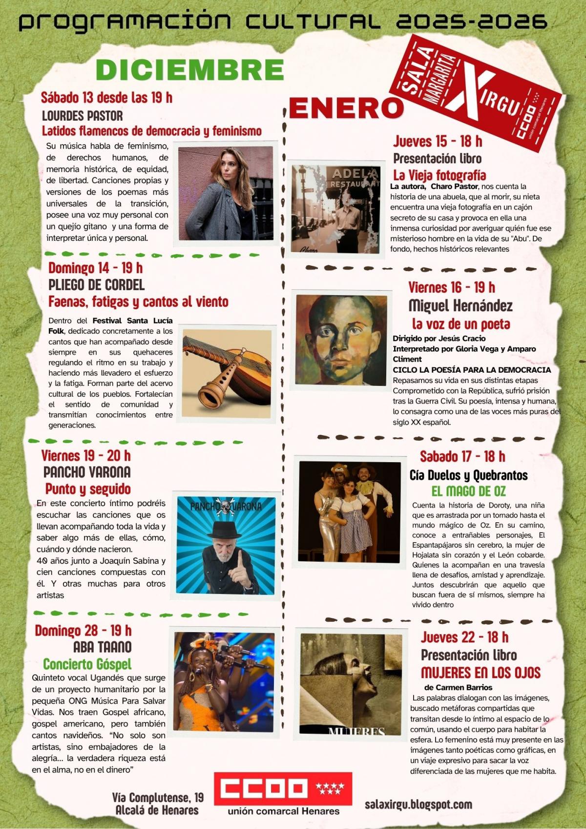 Cartel Programación Sala Margarita Xirgu diciembre 2025