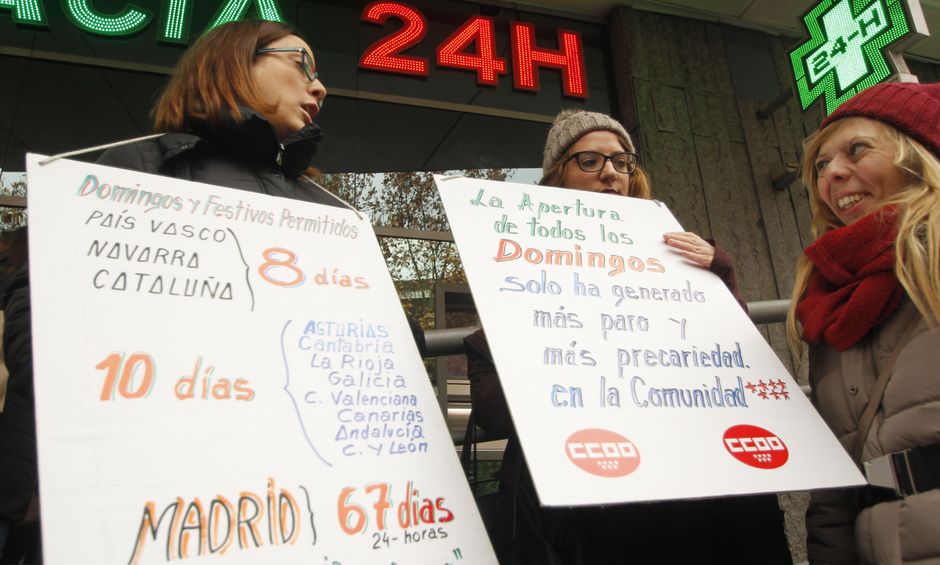 Protesta contra la liberalización de horarios comerciales en Madrid