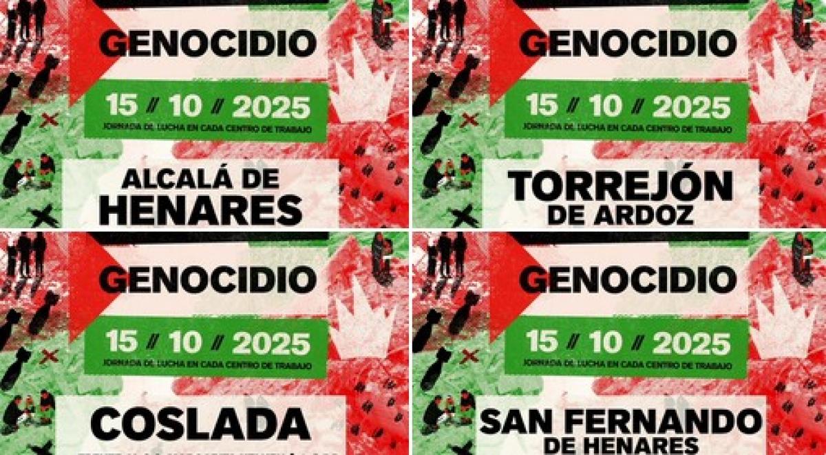 CCOO Henares convoca movilizaciones el 15 de octubre por Palestina