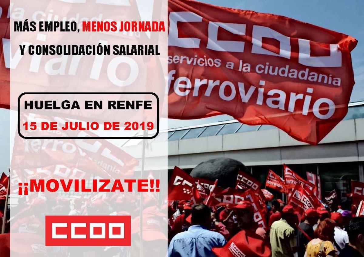 CCOO convoca huelga en Renfe el 15 de julio